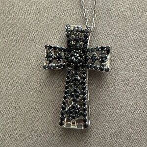 Elegant Black Stone Cross 925 Pendant Necklace